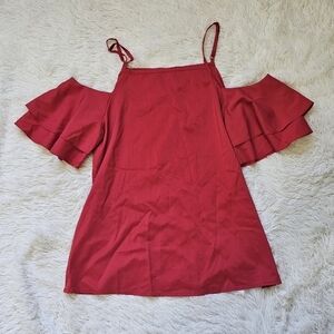 Ruffled Cold Shoulder Red blouse size M medium‎